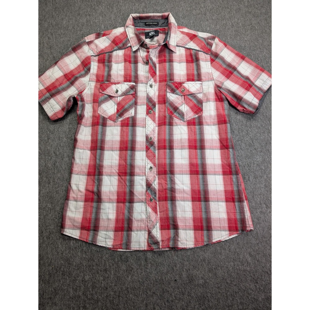 Rock & Republic Mens Red Plaid Short Sleeve Button Up Shirt Easy Care Size M
